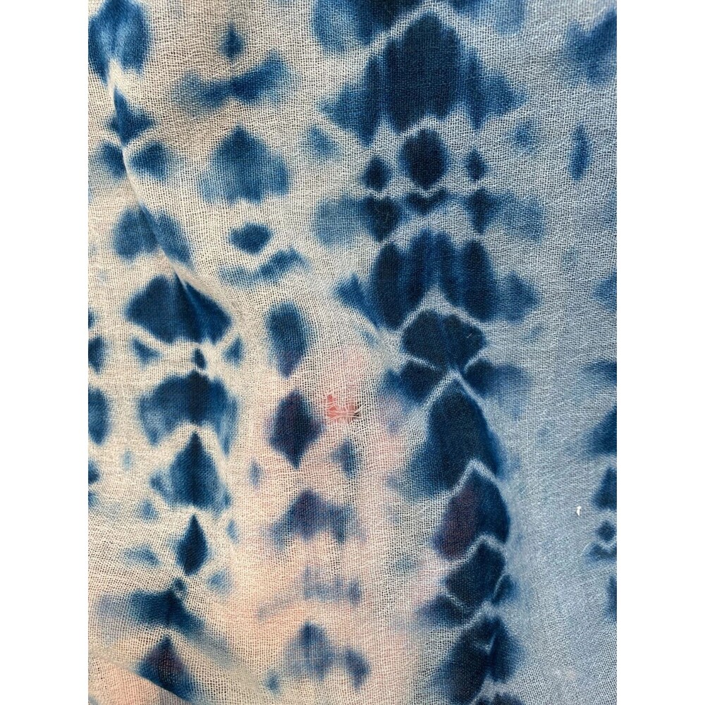 Vintage Shibori Wool Gauze Scarf Wrap Shawl Indigo Blue Hand Dyed Boho 73x57 - Picture 10 of 11